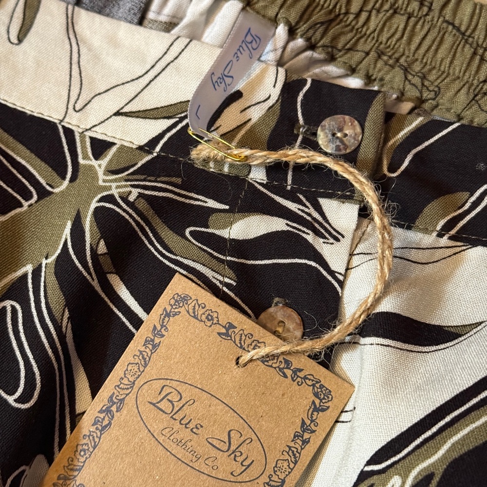 Blue Sky Olive and Cream Patterned Midi Skirt